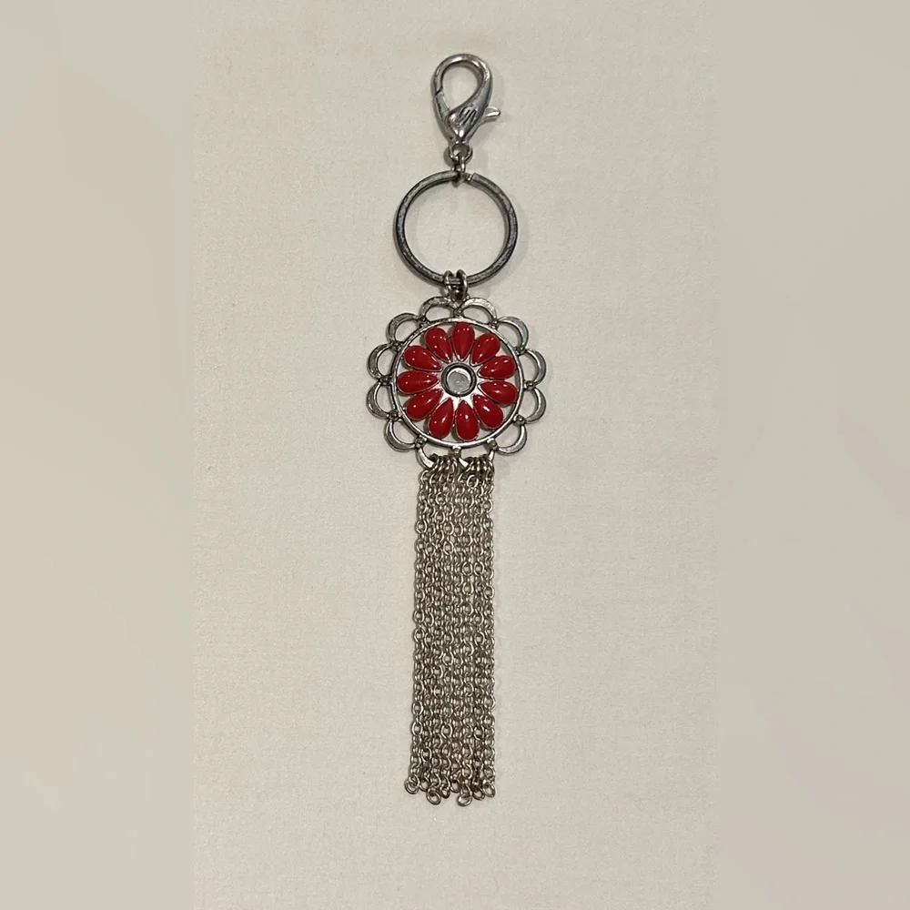 Grace Adele Silver Tone Red Flower Handbag/Keychain Jewelry